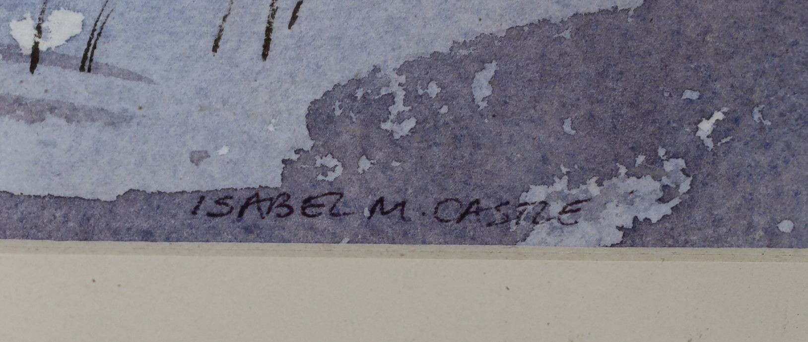 Isabel M. Castle (20th C.), watercolour, 'Bridge in the snow', signed, 20 x 30cm